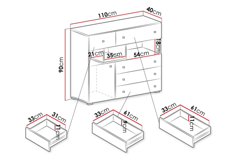 ANNFRED Byrå 110 cm Grå/Vit/Natur - Förvaring - Förvaringsmöbler - Byrå