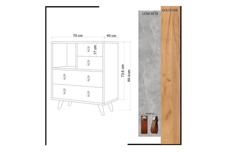 HIGHBOARD 40x70 cm Guld/Natur - Förvaring - Förvaringsmöbler - Byrå