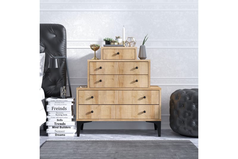 HIGHBOARD med 5 Lådor 40x80 cm Natur/Svart - Förvaring - Förvaringsmöbler - Byrå