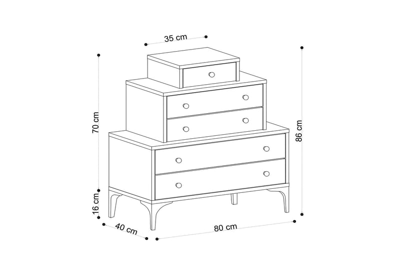 HIGHBOARD med 5 Lådor 40x80 cm Natur/Svart - Förvaring - Förvaringsmöbler - Byrå