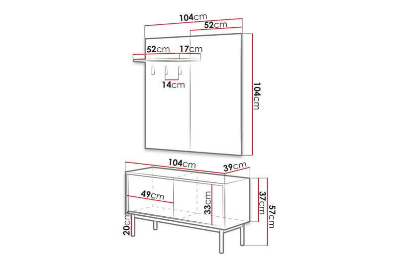 NEVINS Garderob 39x104 cm Grafit - Beige/Grå - Förvaring - Förvaringsmöbler - Byrå