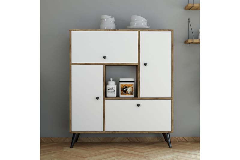 PORTENHEGEN Highboard 35x105 cm Vit/Valnöt - Förvaring - Förvaringsmöbler - Byrå