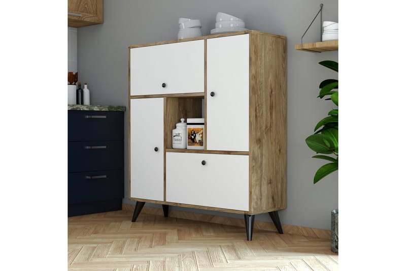 PORTENHEGEN Highboard 35x105 cm Vit/Valnöt - Förvaring - Förvaringsmöbler - Byrå