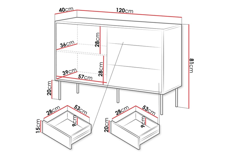 FALER Byrå 120 cm Svart - Förvaring - Förvaringsmöbler - Byrå