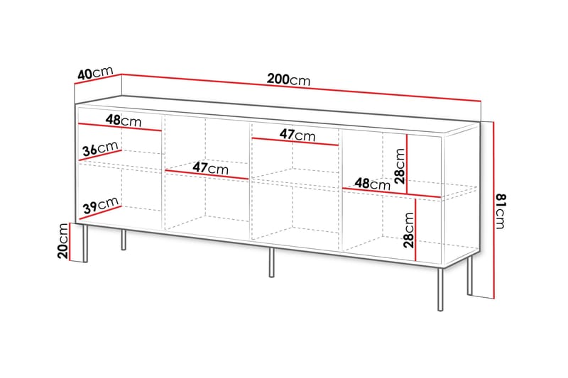 FALER Byrå 200 cm Svart/Valnöt - Förvaring - Förvaringsmöbler - Byrå