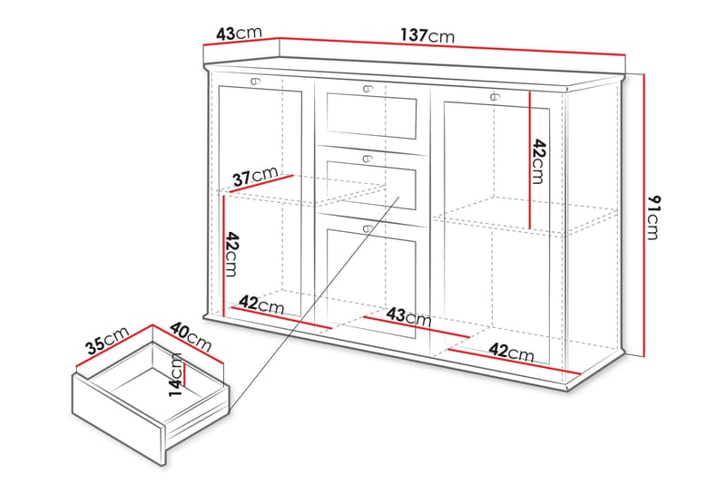 Hammerdal Byrå 137 cm Vit/Ek - Förvaring - Förvaringsmöbler - Byrå