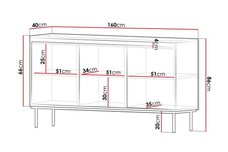 Hollander Byrå 160 cm Vit/Guld - Förvaring - Förvaringsmöbler - Byrå