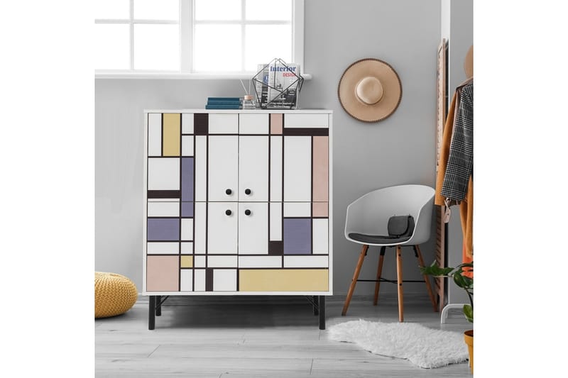 MIDIA Highboard 95x111 cm Vit/Brun/Lila/Gul - Förvaring - Förvaringsmöbler - Byrå