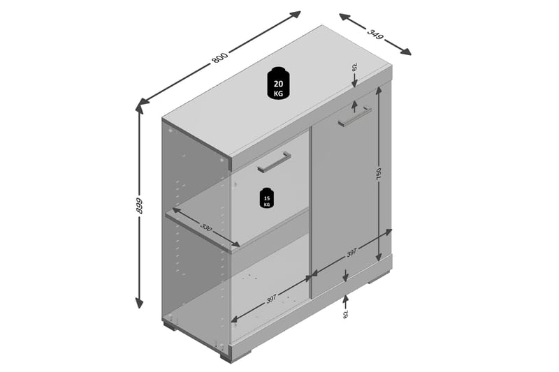 CAJA Skänk 80x90x35 2 Luckor Vit/Betong - Grå/Vit - Förvaring - Förvaringsmöbler - Skänkar & sideboards