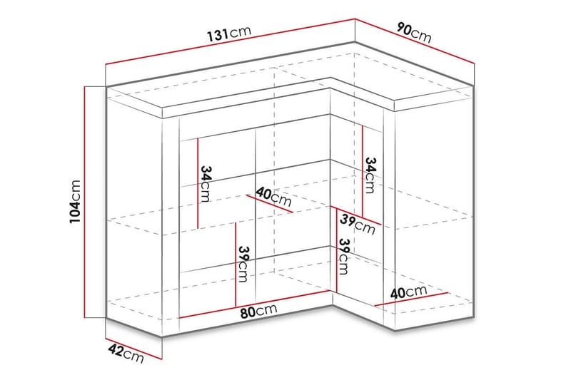 INDIANAPOLIS Skänk 131x42x104 cm - Grå/Vit - Förvaring - Förvaringsmöbler - Skänkar & sideboards