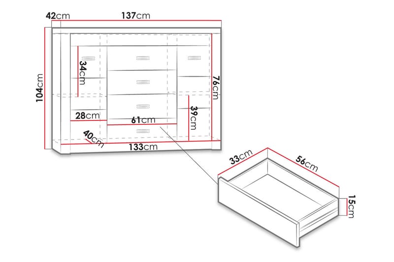 INDIANAPOLIS Skänk 137x42x104 cm - Brun - Förvaring - Förvaringsmöbler - Skänkar & sideboards