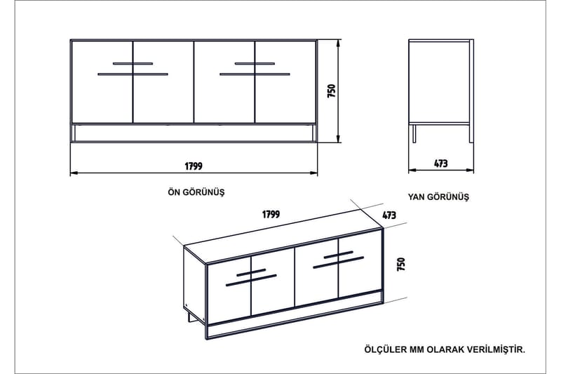 NOVIKOV Sidobord 180 cm Guld/Svart - Skänkar & sideboards