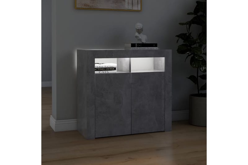 Skänk med LED-belysning betonggrå 80x35x75 cm - Betonggrå - Förvaring - Förvaringsmöbler - Skänkar & sideboards