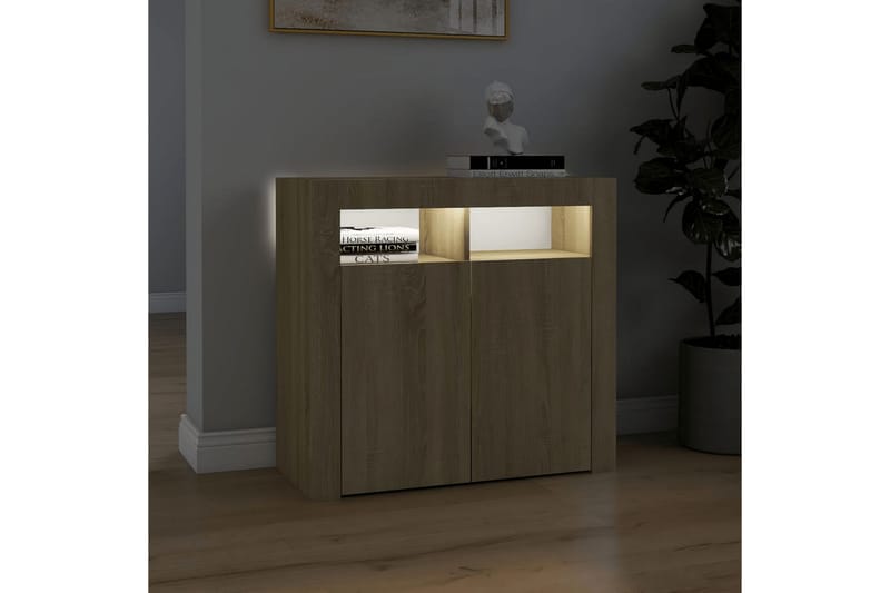 Skänk med LED-belysning sonoma-ek 80x35x75 cm - Brun - Förvaring - Förvaringsmöbler - Skänkar & sideboards