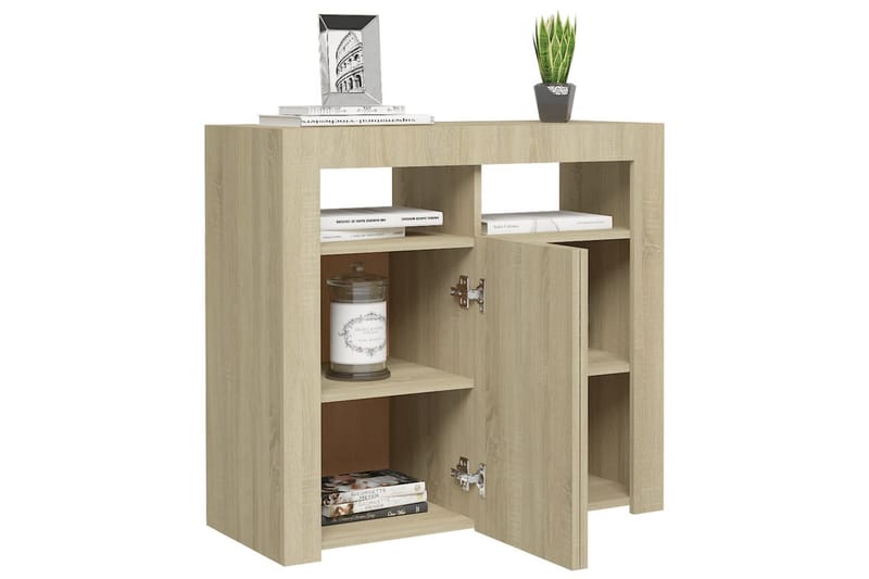 Skänk med LED-belysning sonoma-ek 80x35x75 cm - Brun - Förvaring - Förvaringsmöbler - Skänkar & sideboards