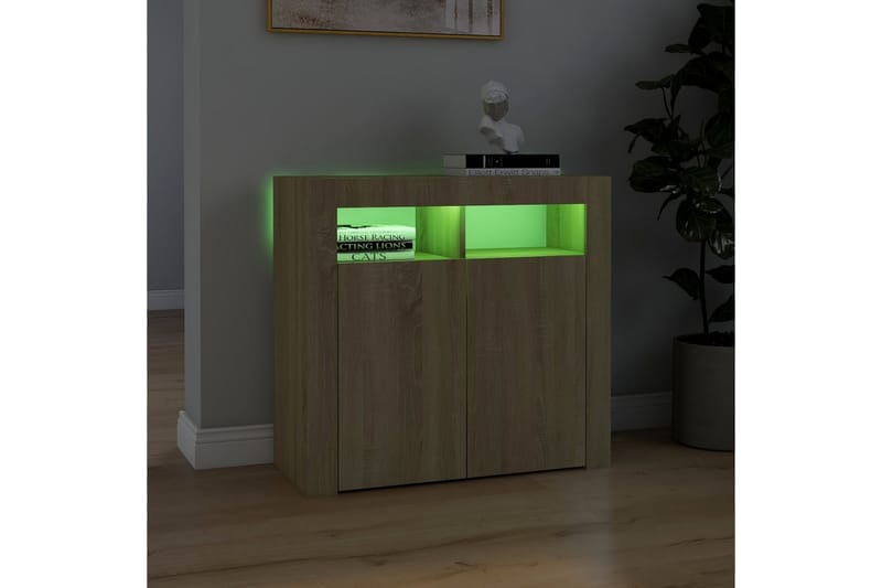 Skänk med LED-belysning sonoma-ek 80x35x75 cm - Brun - Förvaring - Förvaringsmöbler - Skänkar & sideboards