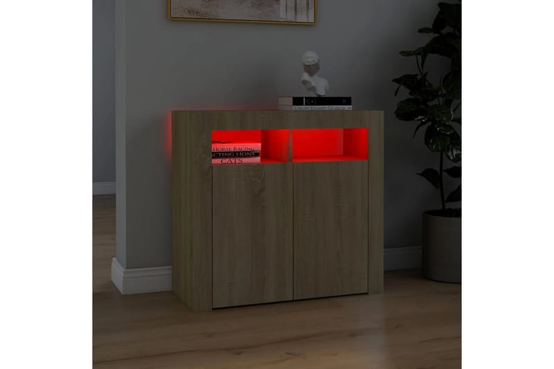 Skänk med LED-belysning sonoma-ek 80x35x75 cm - Brun - Förvaring - Förvaringsmöbler - Skänkar & sideboards