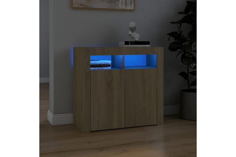 Skänk med LED-belysning sonoma-ek 80x35x75 cm - Brun - Förvaring - Förvaringsmöbler - Skänkar & sideboards