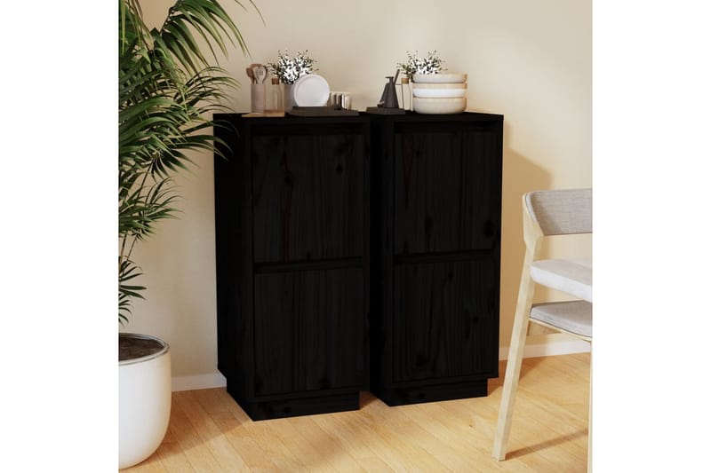 Skänkar 2 st svart 31,5x34x75 cm massiv furu - Svart - Förvaring - Förvaringsmöbler - Skänkar & sideboards