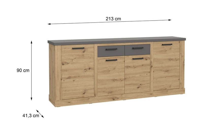 TIZOL Sideboard 90x213 cm Brun/Grå - Förvaring - Förvaringsmöbler - Skänkar & sideboards