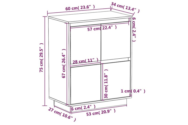 Skänk 60x34x75 cm massiv furu - Brun - Förvaring - Förvaringsmöbler - Skänkar & sideboards