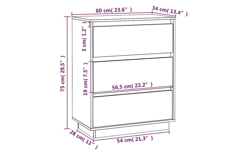 Skänk grå 60x34x75 cm massiv furu - Grå - Förvaring - Förvaringsmöbler - Skänkar & sideboards