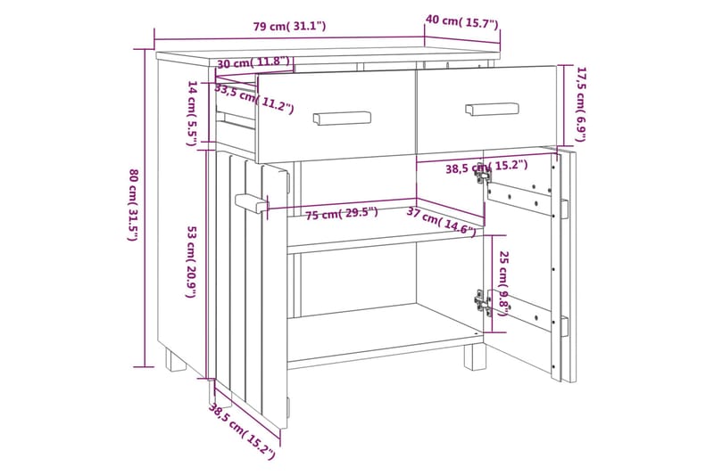 Skänk honungsbrun 79x40x80 cm massiv furu - Honung - Förvaring - Förvaringsmöbler - Skänkar & sideboards