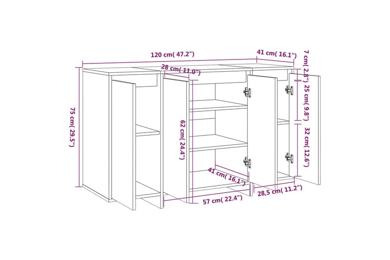 Skänk vit högglans 120x41x75 cm spånskiva - Vit högglans - Förvaring - Förvaringsmöbler - Skänkar & sideboards