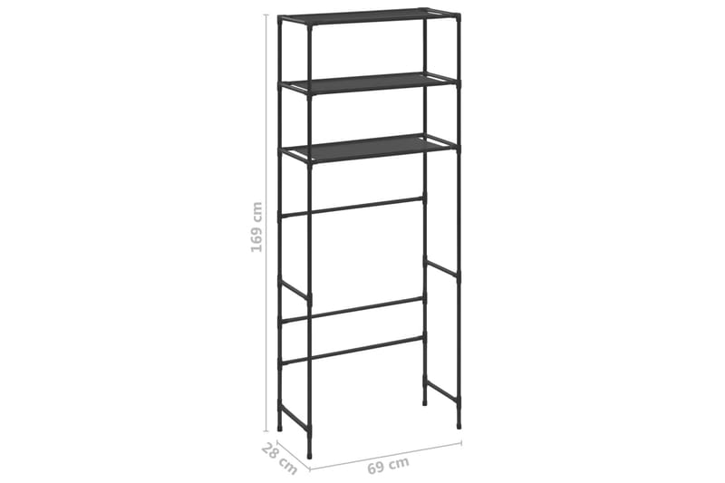 Hylla för tvättmaskin med 3 hyllplan svart 69x28x169 cm - Svart - Förvaring - Hyllor - Badrumshylla