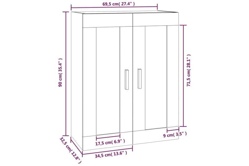 beBasic Väggskåp rökfärgad ek 69,5x32,5x90 cm konstruerat trä - Förvaring - Köksförvaring - Kökshylla