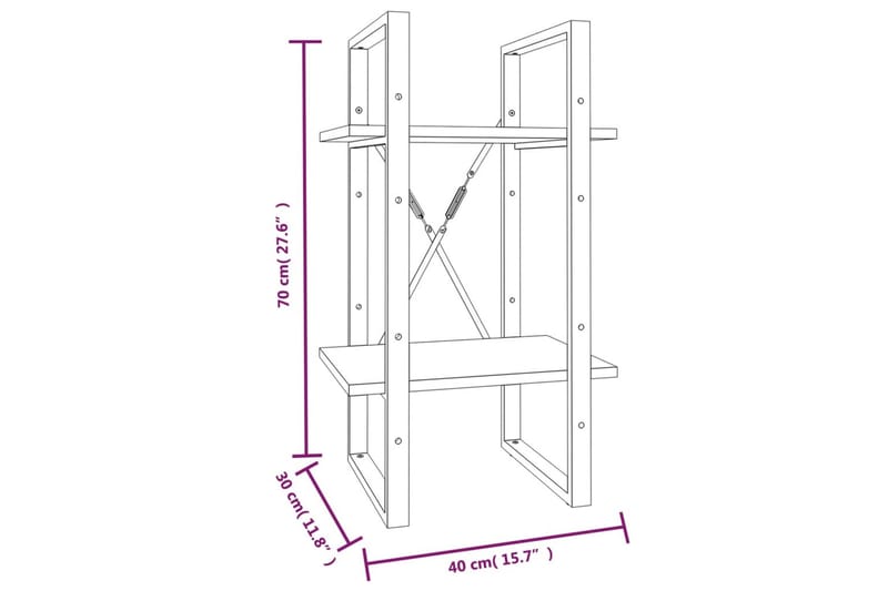 beBasic Bokhylla 2 hyllor grå sonoma 40x30x70 cm konstruerat trä - Förvaring - Hyllor - Bokhylla