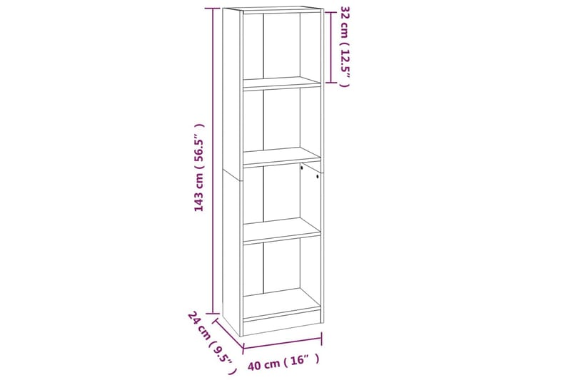 beBasic Bokhylla 4 hyllor brun ek 40x24x143cm konstruerat trä - Förvaring - Hyllor - Bokhylla