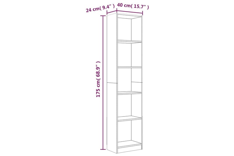 beBasic Bokhylla 5 hyllor brun ek 40x24x175 cm konstruerat trä - Förvaring - Hyllor - Bokhylla