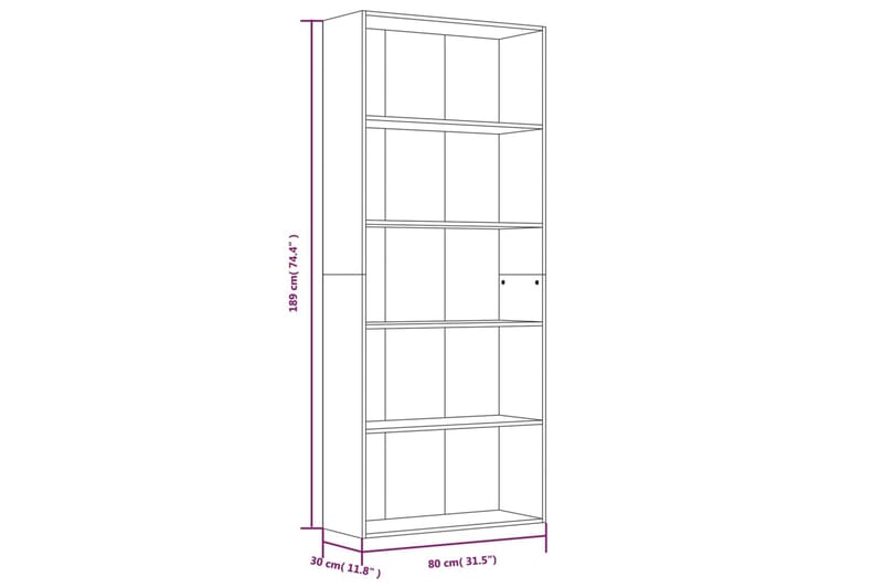 beBasic Bokhylla 5 hyllor grå sonoma 80x30x189 cm konstruerat trä - Förvaring - Hyllor - Bokhylla