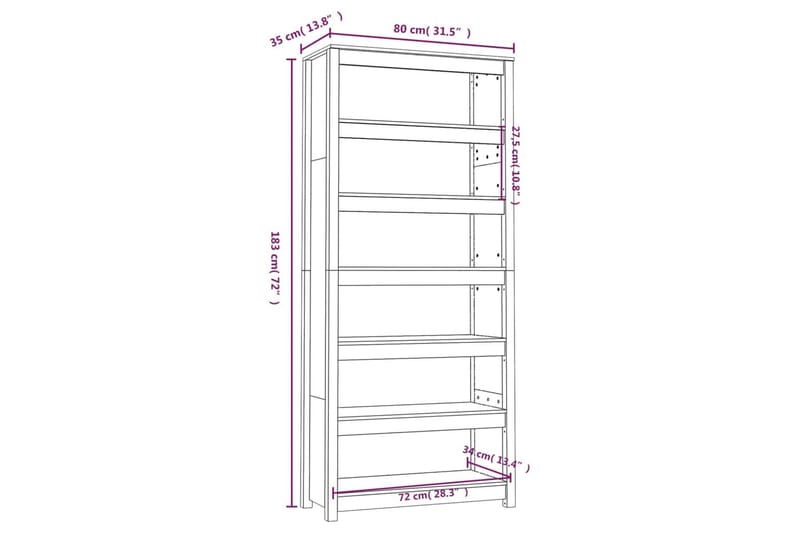 beBasic Bokhylla 80x35x183 cm massiv furu - Förvaring - Hyllor - Bokhylla