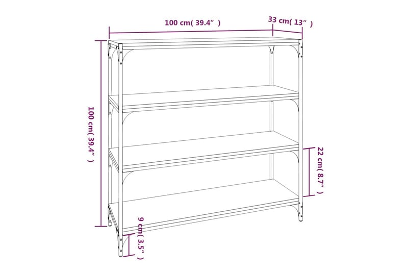 beBasic Bokhylla brun ek 100x33x100 cm konstruerat trä och stål - Förvaring - Hyllor - Bokhylla