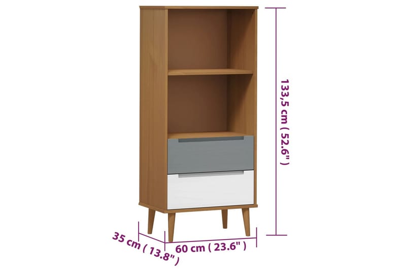 beBasic Bokhylla brun vit 60x35x133,5 cm massiv furu - Förvaring - Hyllor - Bokhylla