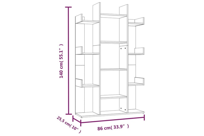 beBasic Bokhylla grå sonoma-ek 86x25,5x140 cm konstruerat trä - Förvaring - Hyllor - Bokhylla