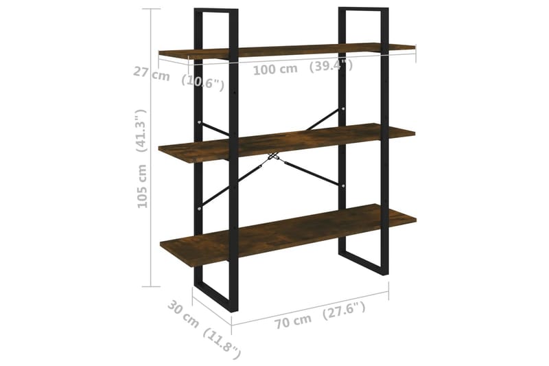 beBasic Bokhylla rökfärgad ek 100x30x105 cm konstruerat trä - Förvaring - Hyllor - Bokhylla