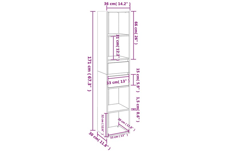 beBasic Bokhylla rökfärgad ek 36x30x171 cm konstruerat trä - Förvaring - Hyllor - Bokhylla