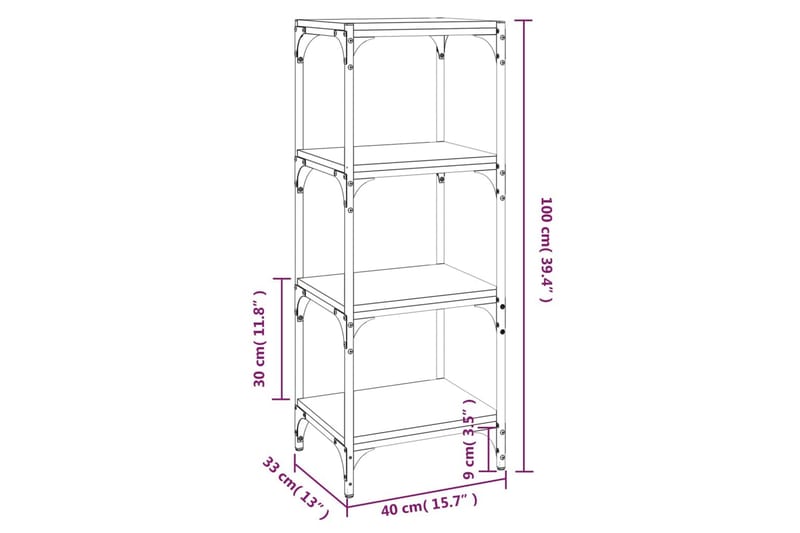 beBasic Bokhylla rökfärgad ek 40x33x100 cm konstruerat trä och stål - Förvaring - Hyllor - Bokhylla