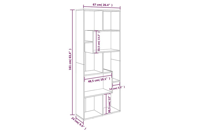 beBasic Bokhylla rökfärgad ek 67x24x161 cm konstruerat trä - Förvaring - Hyllor - Bokhylla