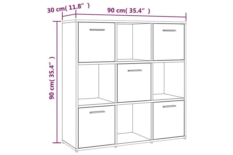 beBasic Bokhylla rökfärgad ek 90x30x90 cm konstruerat trä - Förvaring - Hyllor - Bokhylla