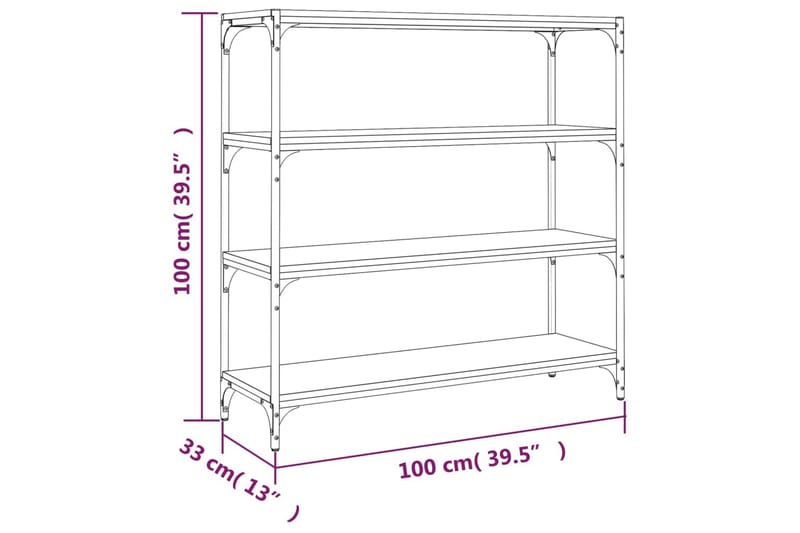 beBasic Bokhylla sonoma-ek 100x33x100 cm konstruerat trä och stål - Förvaring - Hyllor - Bokhylla