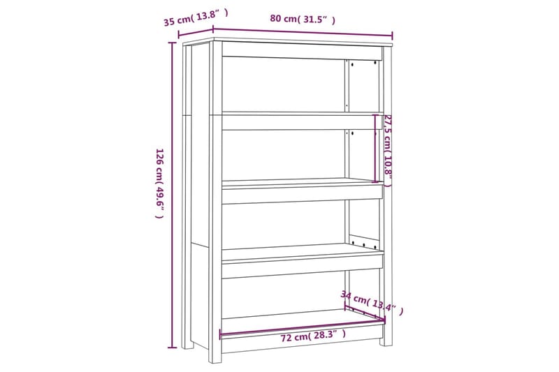 beBasic Bokhylla vit 80x35x126 cm massiv furu - Förvaring - Hyllor - Bokhylla