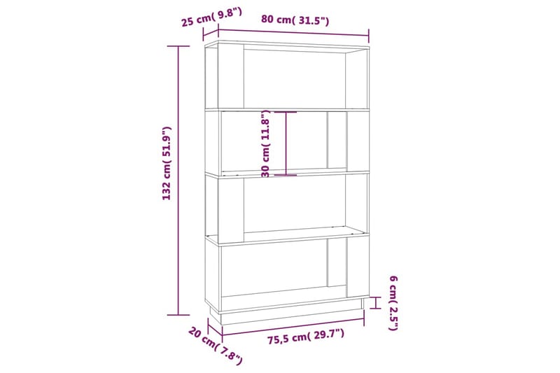 beBasic Bokhylla/rumsavdelar grå 80x25x132 cm massiv furu - Förvaring - Hyllor - Bokhylla