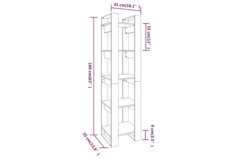 beBasic Bokhylla/rumsavdelare 41x35x160 cm massiv furu - Förvaring - Hyllor - Bokhylla