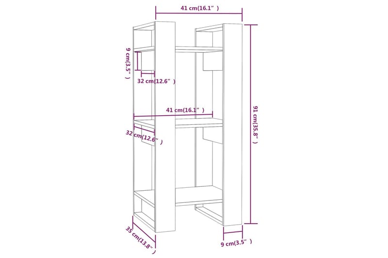 beBasic Bokhylla/rumsavdelare 41x35x91 cm massiv furu - Förvaring - Hyllor - Bokhylla