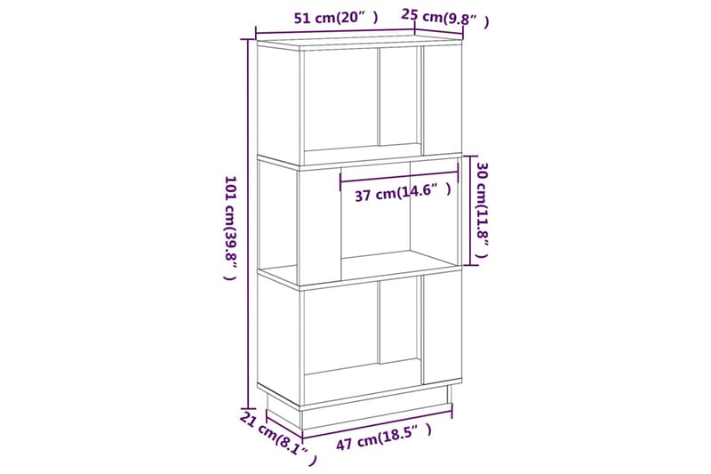 beBasic Bokhylla/rumsavdelare 51x25x70 cm massiv furu - Förvaring - Hyllor - Bokhylla