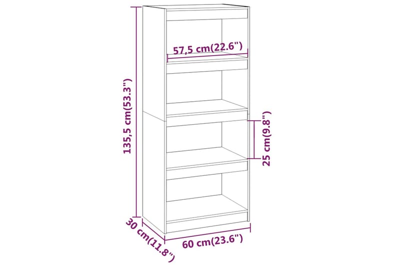 beBasic Bokhylla/rumsavdelare 60x30x135,5 cm massiv furu - Förvaring - Hyllor - Bokhylla